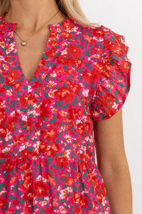 Make It Your Own Fuchsia Pink Floral Tiered Dress