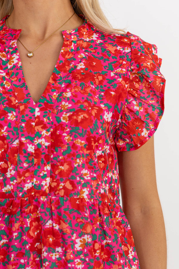 Make It Your Own Fuchsia Pink Floral Tiered Dress