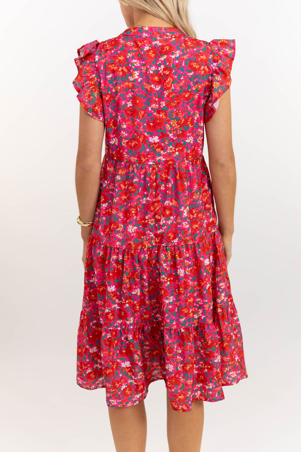 Make It Your Own Fuchsia Pink Floral Tiered Dress