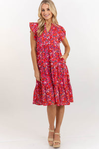 Make It Your Own Fuchsia Pink Floral Tiered Dress