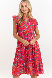 Make It Your Own Fuchsia Pink Floral Tiered Dress