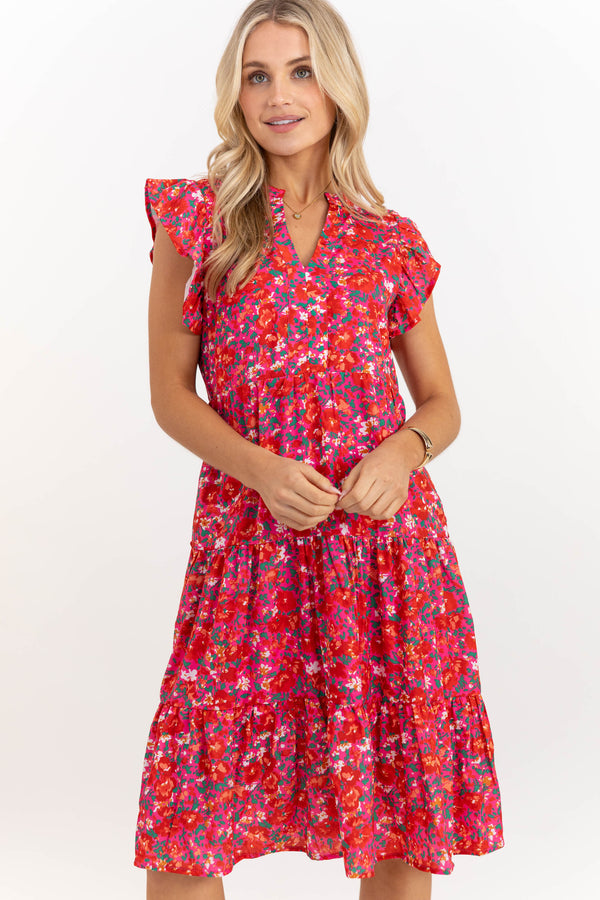 Make It Your Own Fuchsia Pink Floral Tiered Dress
