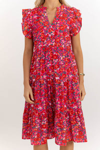 Make It Your Own Fuchsia Pink Floral Tiered Dress