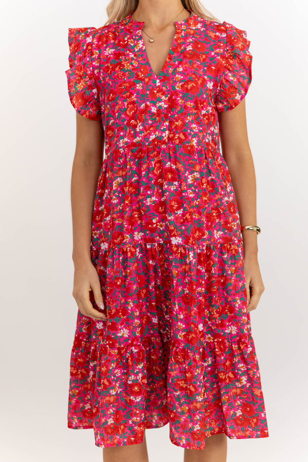 Make It Your Own Fuchsia Pink Floral Tiered Dress