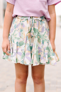 Girls: At This Time Green Floral Skort