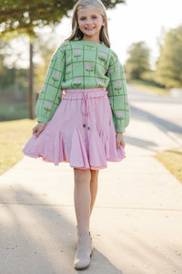 Girls: The Riley Sage Green Floral Sweater