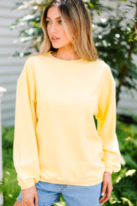 yellow sweatshirt, corded sweatshirt, causal sweatshirt