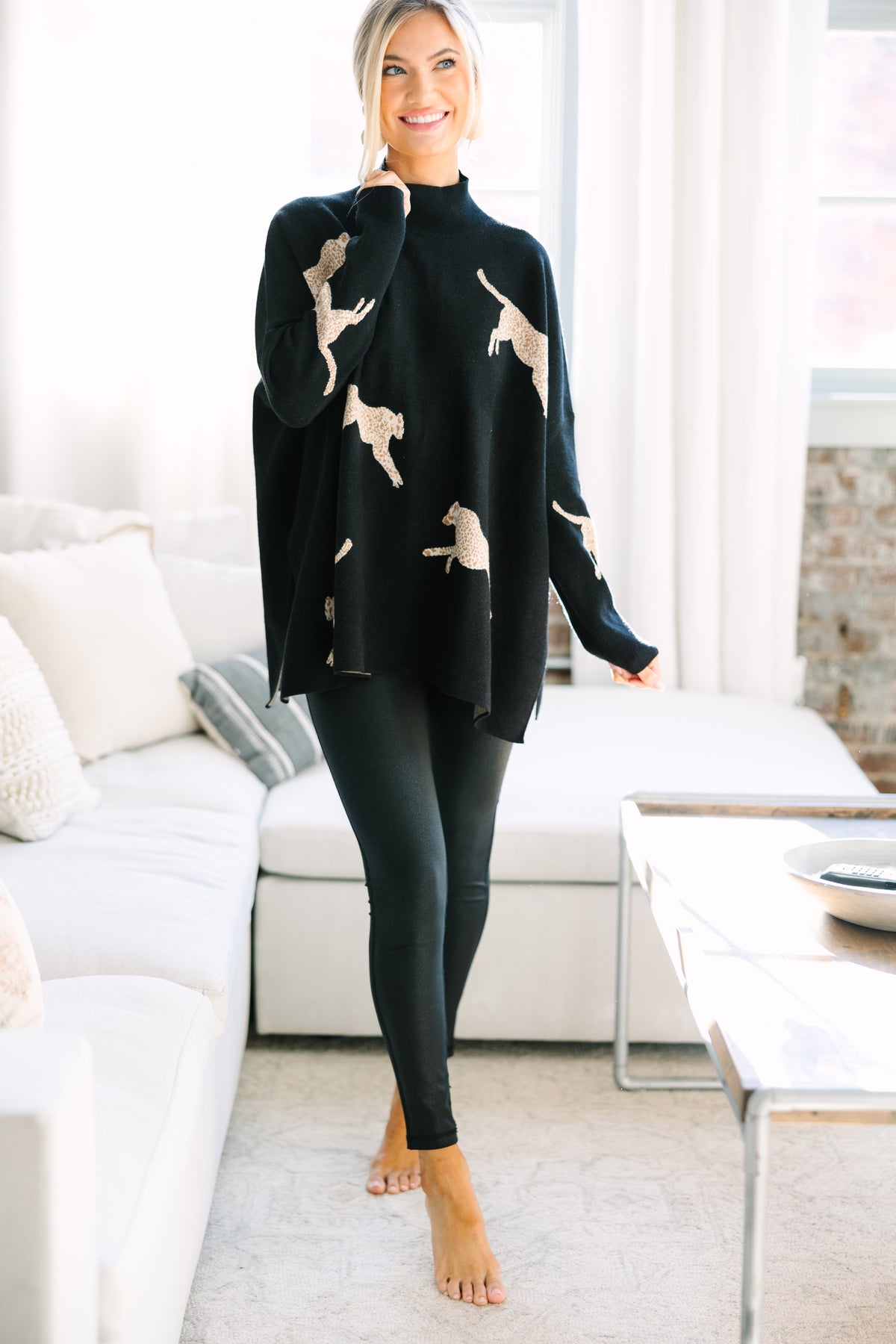 Sachet Pink Cheetah Colorblock Sweater Long Sleeve Cozy