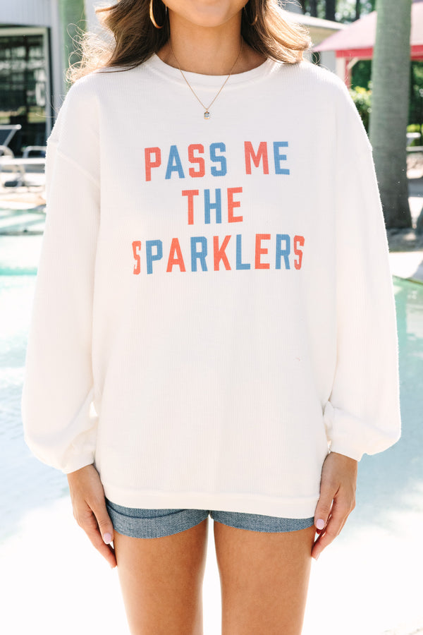 Pass Me The Sparklers White Graphic Corded Sweatshirt