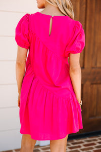 Top Of Your Game Hot Pink Asymmetrical Babydoll Dress