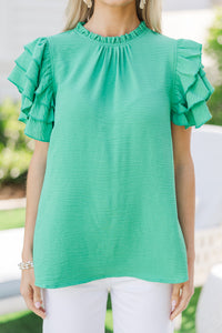 See You Out Kelly Green Ruffled Blouse