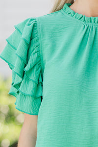 See You Out Kelly Green Ruffled Blouse