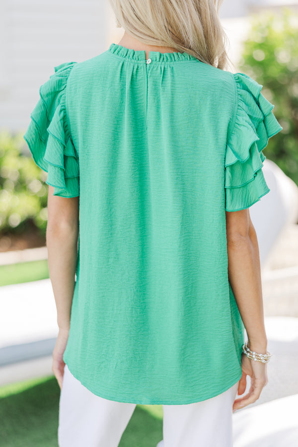 See You Out Kelly Green Ruffled Blouse