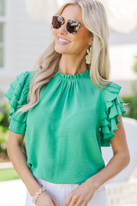See You Out Kelly Green Ruffled Blouse
