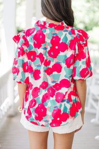 Keep Their Attention Hot Pink Floral Blouse