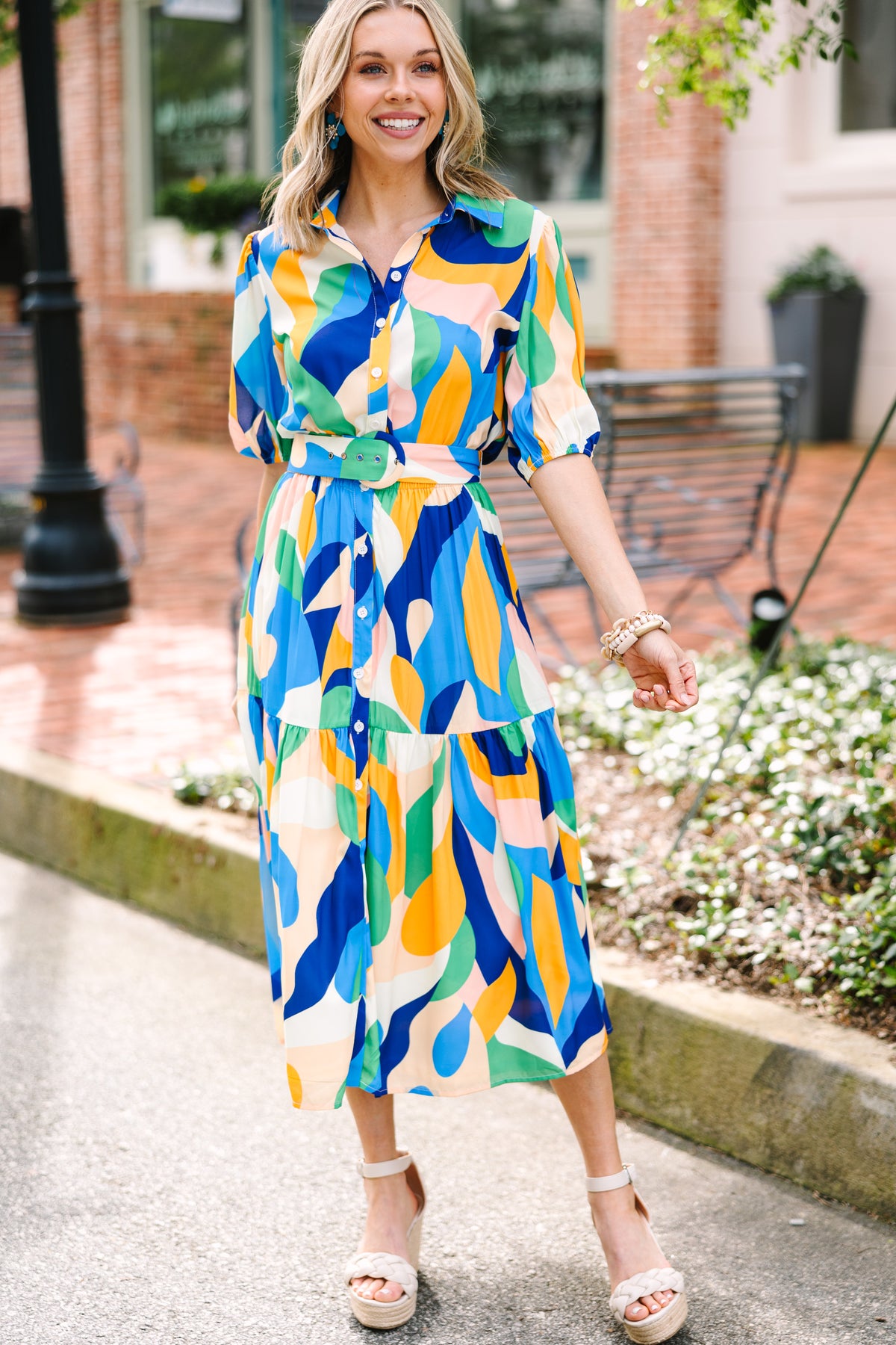 Get The Look Blue Abstract Midi Dress – Shop the Mint