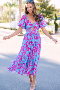 All In The Journey Blue Floral Midi Dress