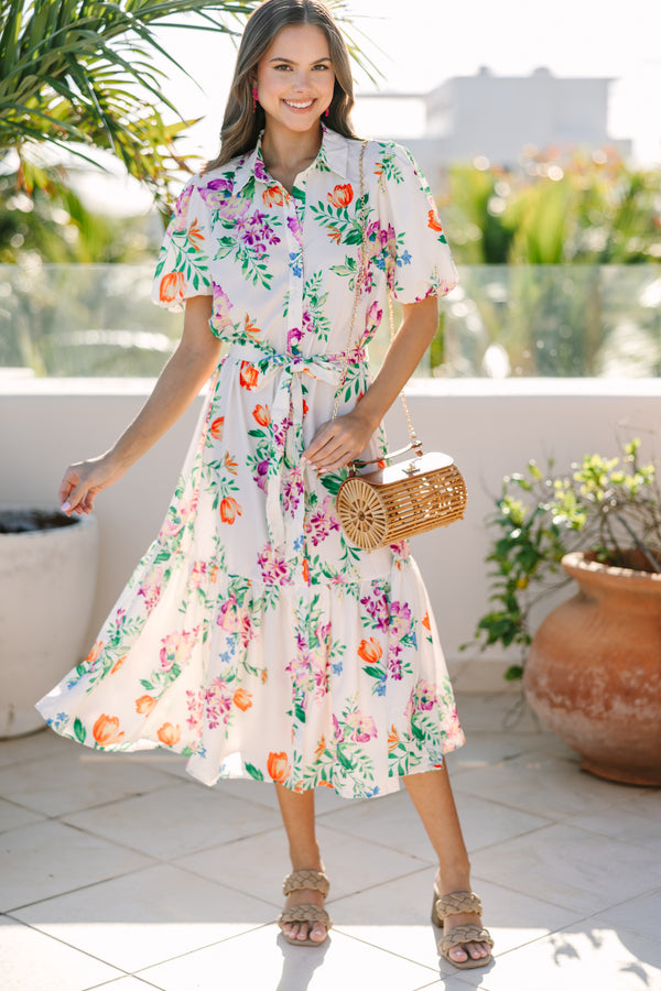 Give You Everything Ivory White Floral Midi Dress Shop the Mint Give You Everything Ivory White Floral Midi Dress Shop the Mint