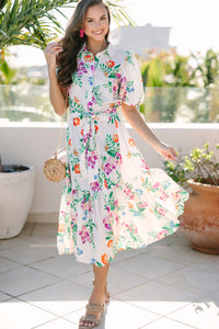 Give You Everything Ivory White Floral Midi Dress