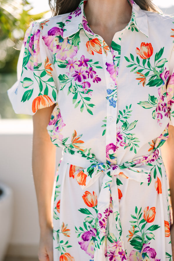 Give You Everything Ivory White Floral Midi Dress