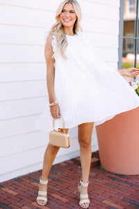 Party Central White Pleated Babydoll Dress