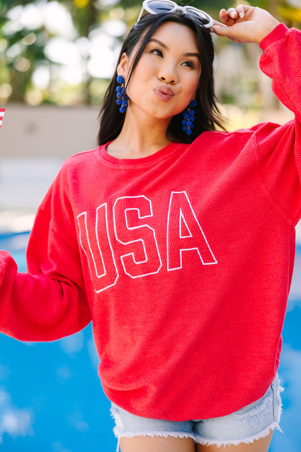 USA Red Embroidered Corded Sweatshirt – Shop the Mint