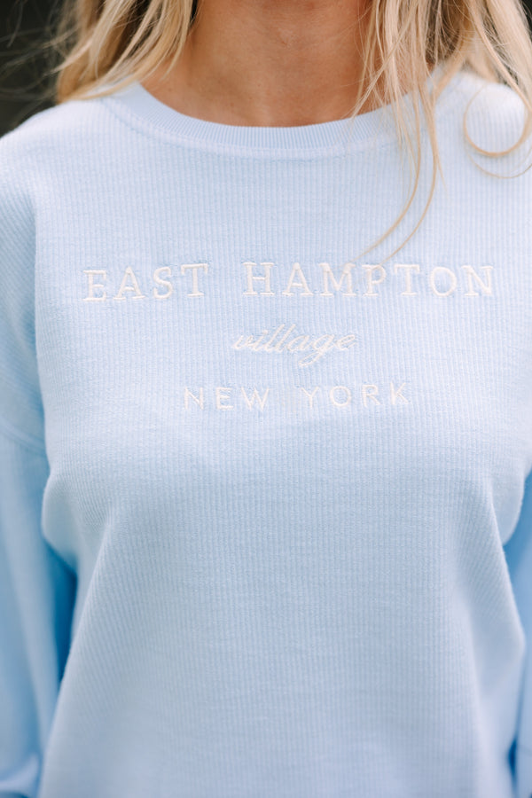 East Hampton NY Light Blue Embroidered Corded Sweatshirt