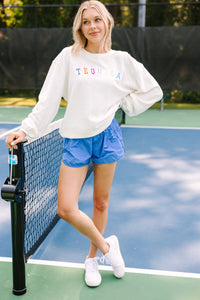 Tequila White Embroidered Corded Sweatshirt