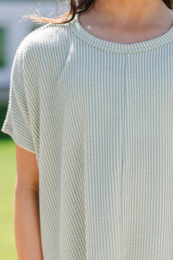 Girls: Confident Decisions Sage Green Ribbed Top