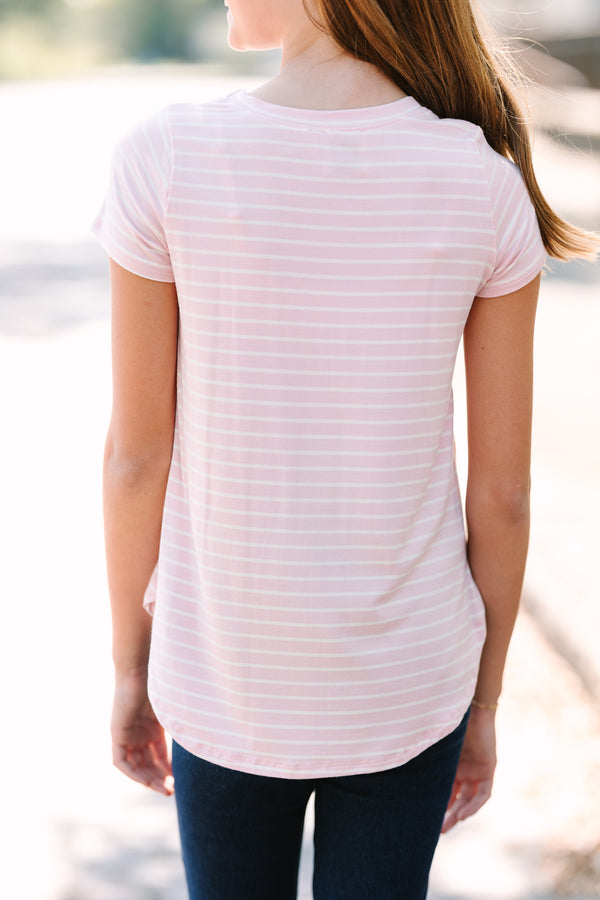 Girls: Let's Meet Later Pink and Ivory Striped Top
