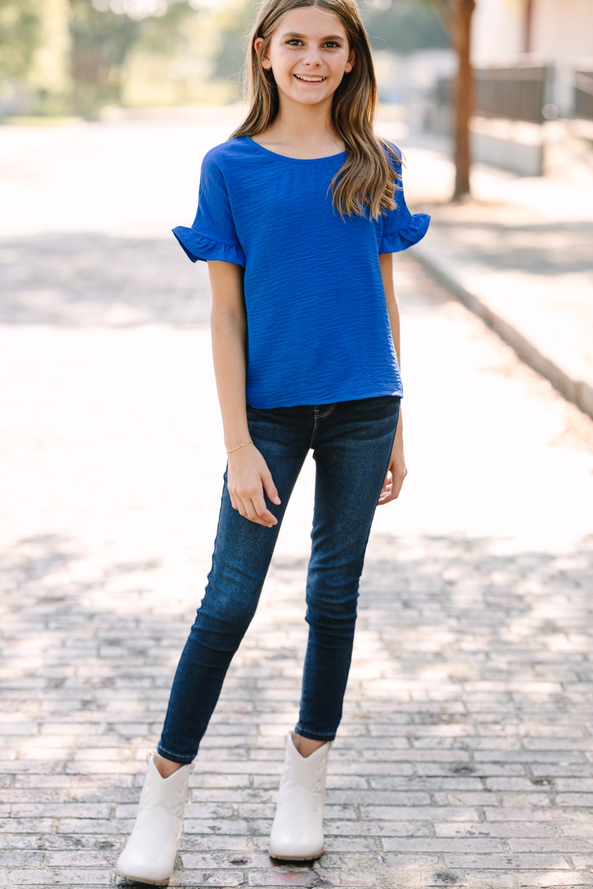 Girls Royal Blue Rib Full Sleeves High Neck Top