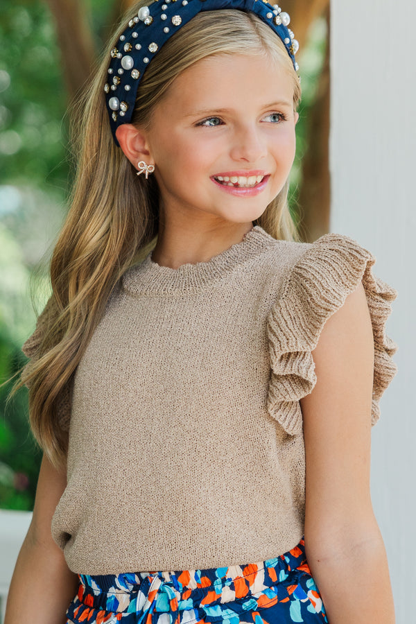 Girls: Certain Joy Taupe Brown Knit Top