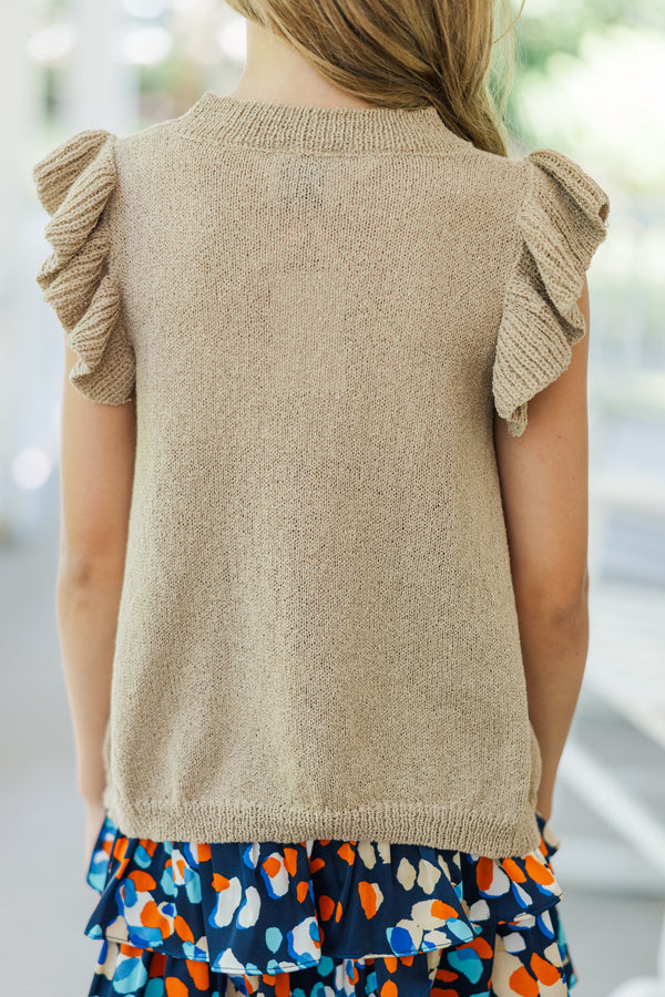 Girls: Certain Joy Taupe Brown Knit Top