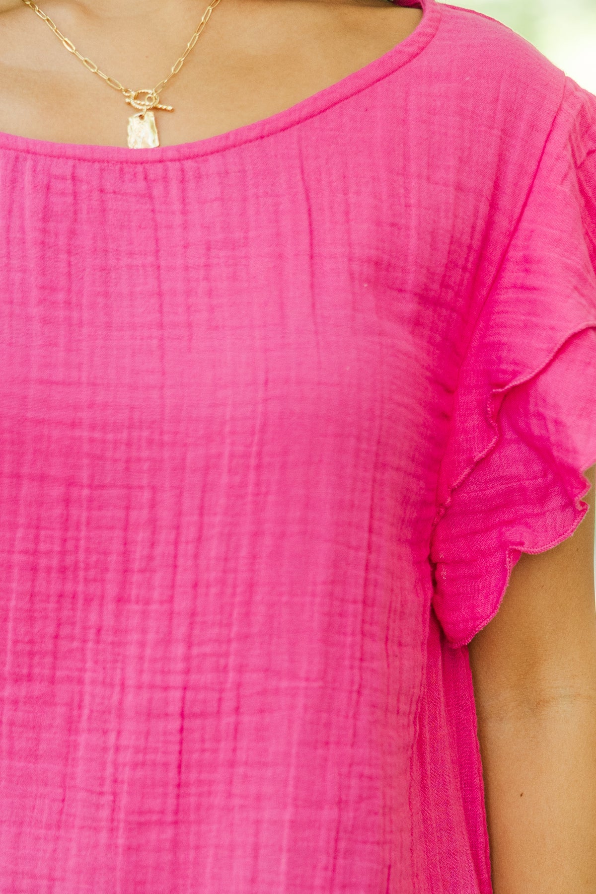 It's All True Fuchsia Pink Ruffled Gauze Top – Shop the Mint