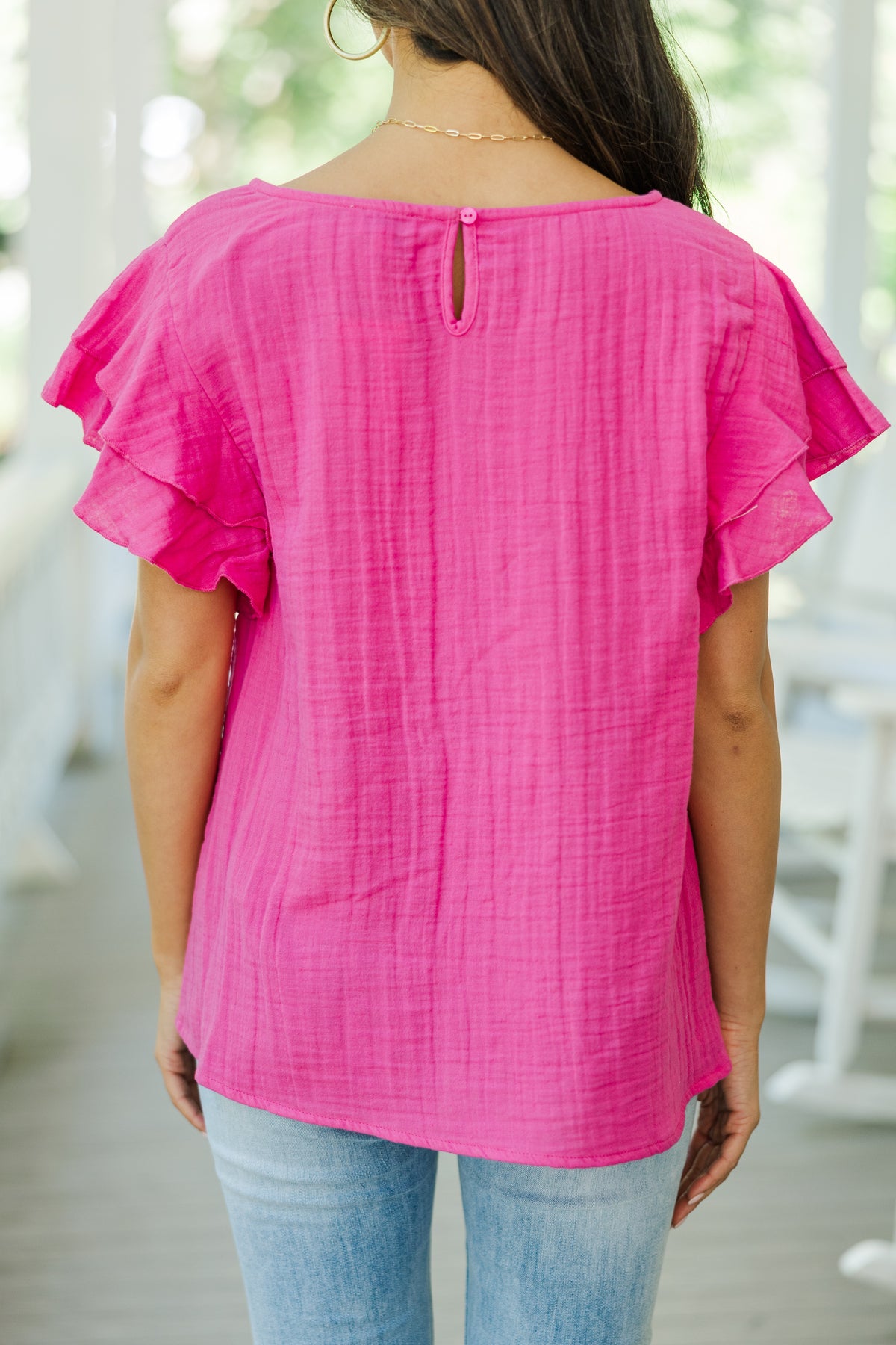 It's All True Fuchsia Pink Ruffled Gauze Top – Shop the Mint