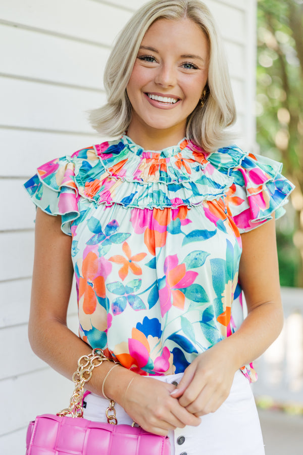 On Your Way Mint Green Floral Blouse