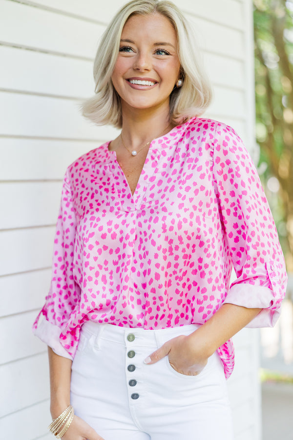 As Soon As Possible Hot Pink Spotted Blouse