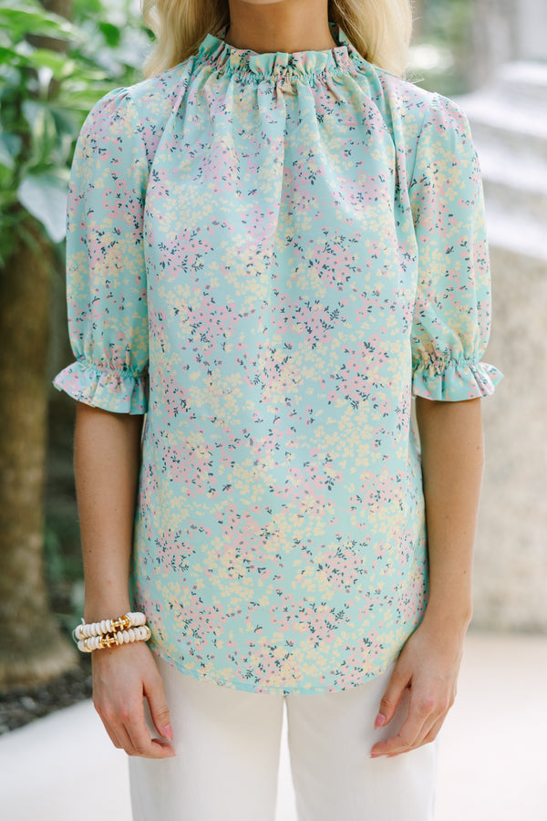 This Is The Time Mint Green Ditsy Floral Blouse