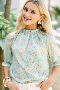 This Is The Time Mint Green Ditsy Floral Blouse