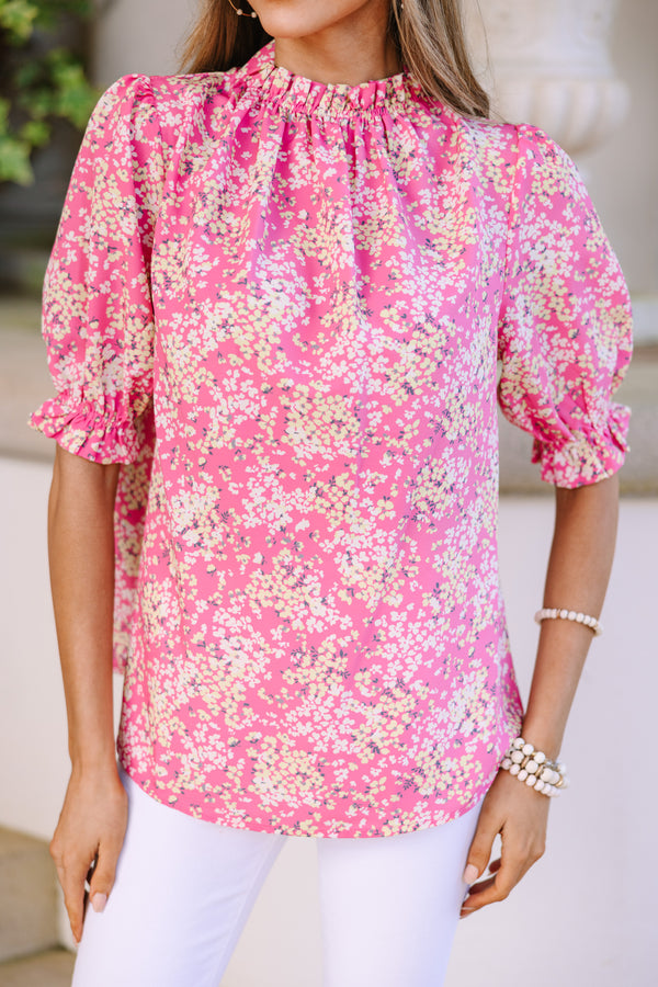 Women Tops Ditsy Floral Print Flounce Sleeve Blouse (Color : Pink, Size :  Small) : : Clothing, Shoes & Accessories