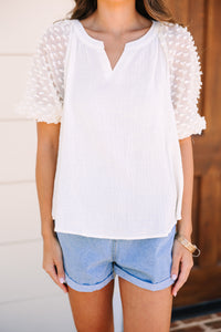 Women's fashion, Cream blouse, Textured puff sleeves, Cotton fabric, Versatile women's clothing