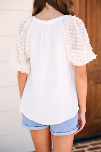 Women's fashion, Cream blouse, Textured puff sleeves, Cotton fabric, Versatile women's clothing