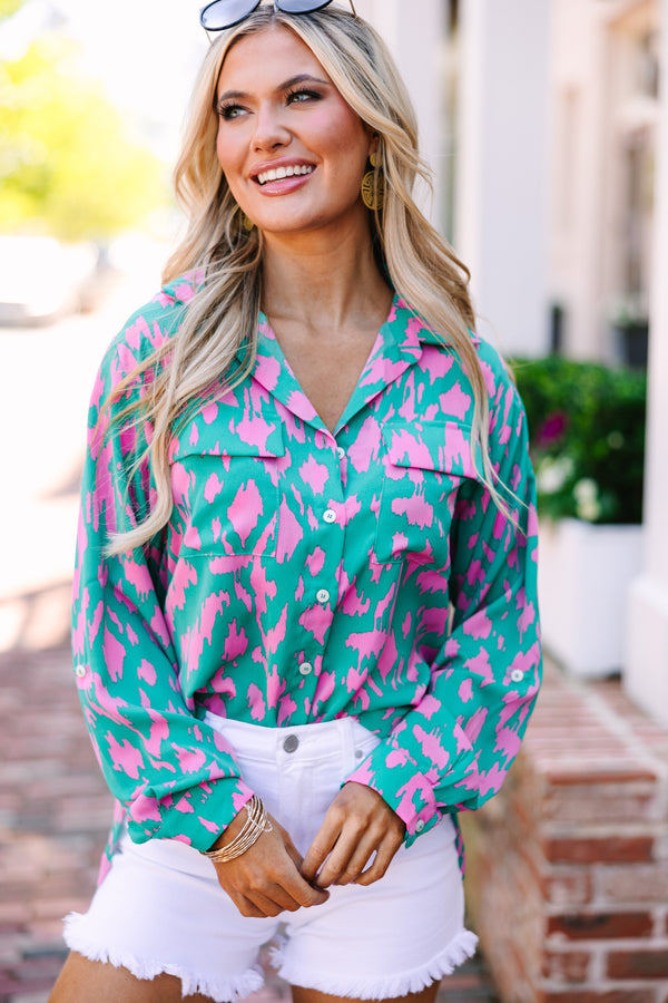 All The Good Emerald Green Abstract Blouse