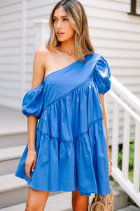 blue babydoll dresses, one shoulder dresses, asymmetrical dresses, cute women's dresses, women's boutique dresses