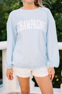 Champagne Light Blue Graphic Corded Sweatshirt