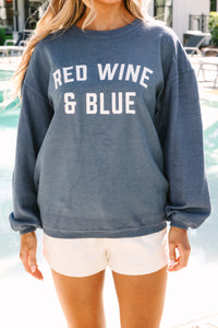 Red Wine and Blue Navy Blue Corded Sweatshirt