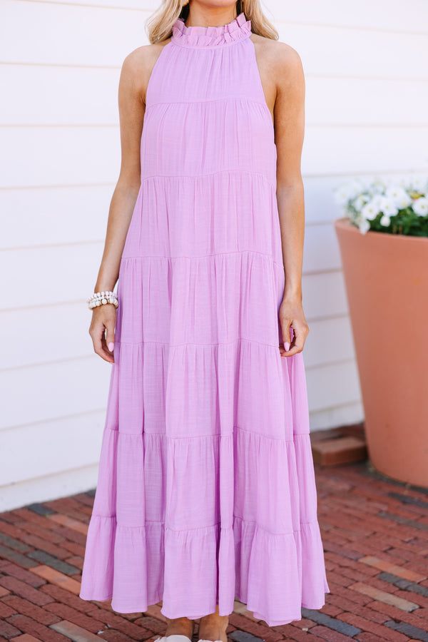 Come To Me Lavender Purple Tiered Midi Dress