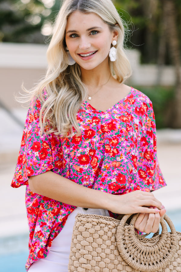 Couldn't Be Better Fuchsia Pink Ditsy Floral Top
