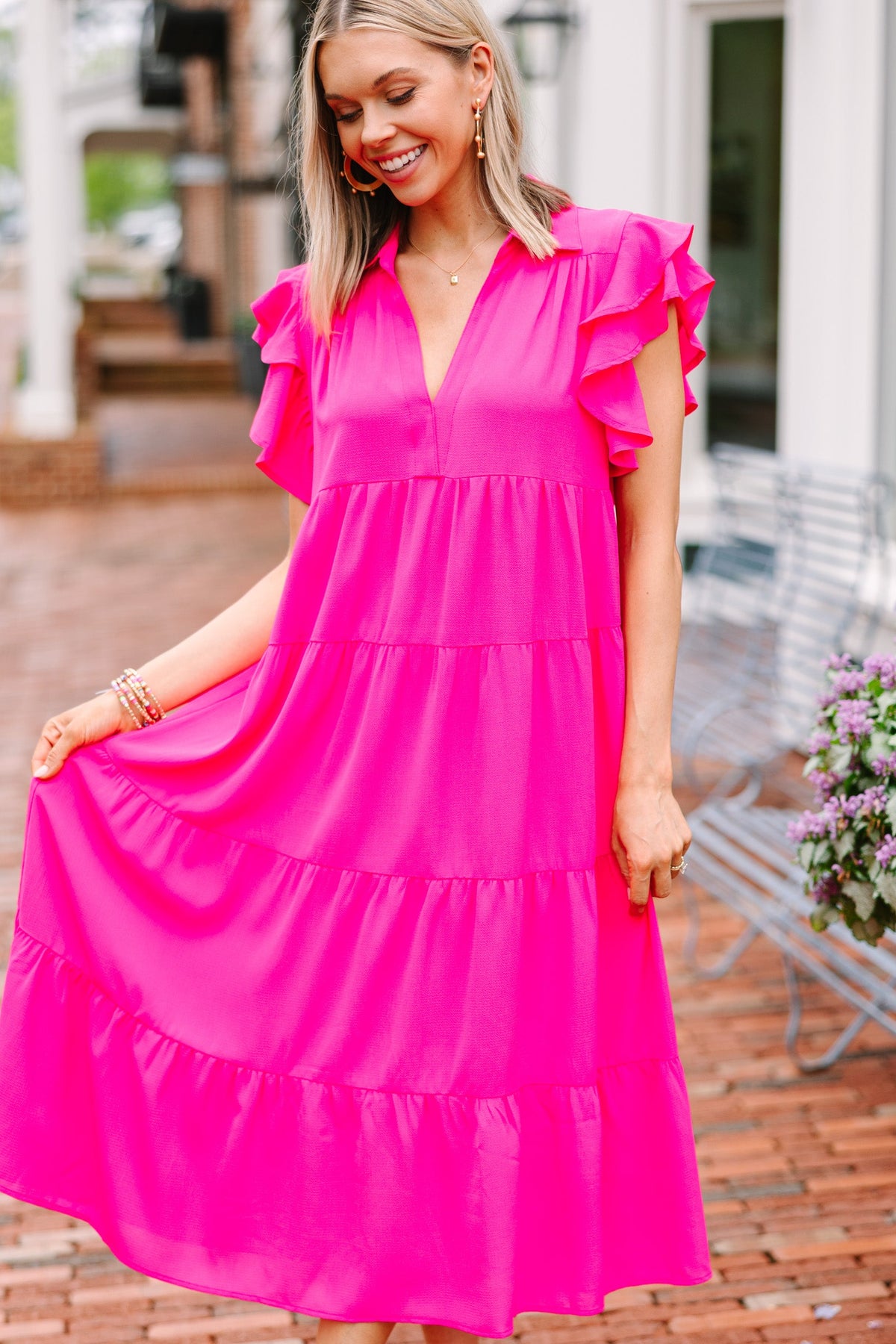 Look You Up Fuchsia Pink Ruffled Midi Dress – Shop the Mint