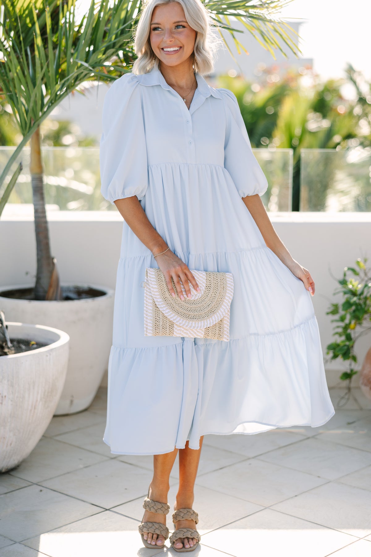 Love Found Light Blue Tiered Midi Dress – Shop the Mint
